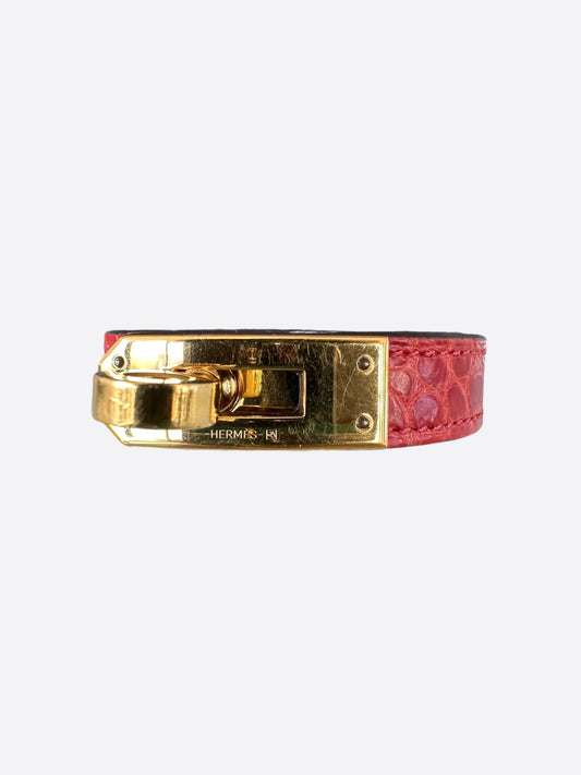 Hermes Red Crocodile Double Kelly Bracelet