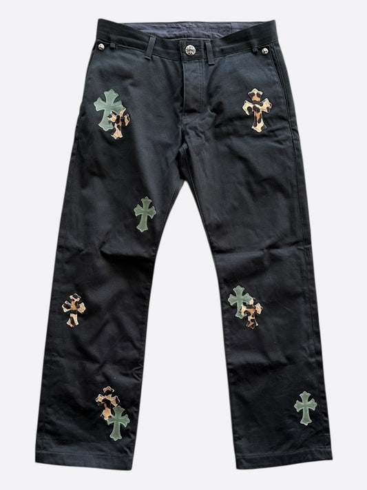 Chrome Hearts Black Cheetah & Green Cross Patch Chino Pants