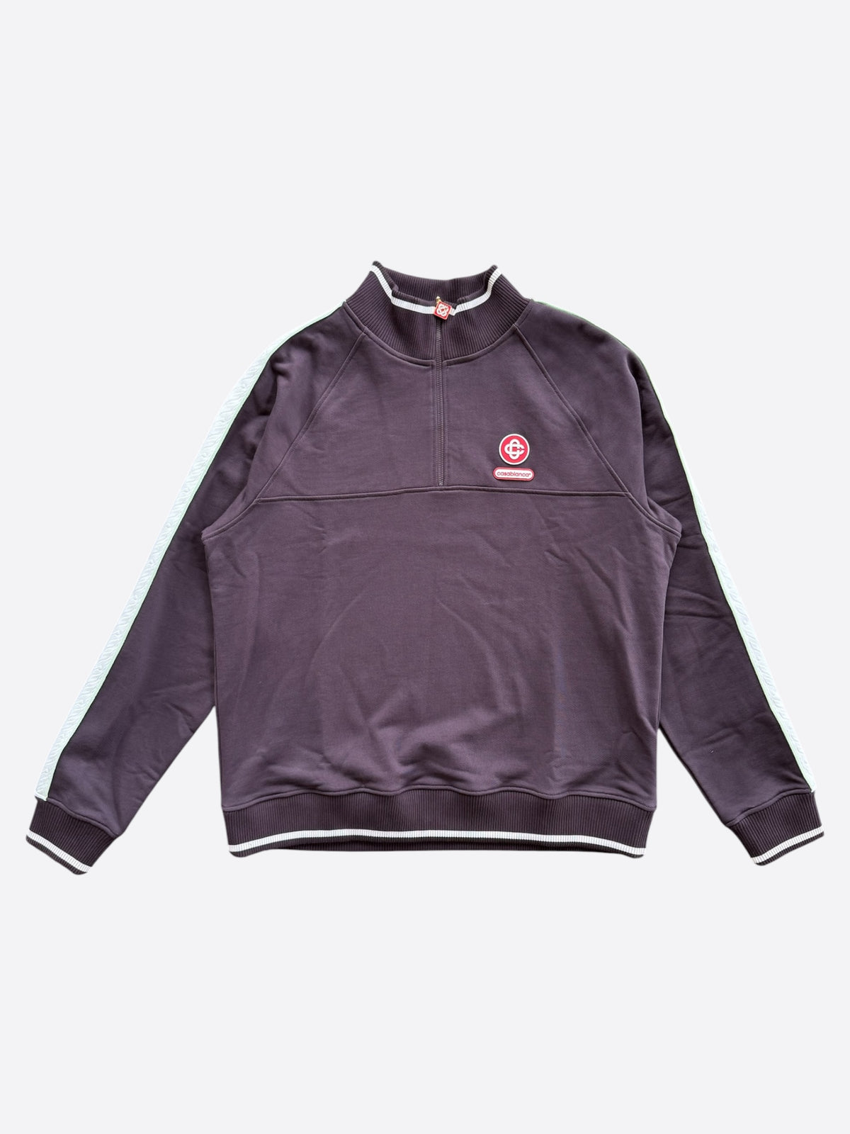 Casablanca Burgundy & White Floral Striped Quarter Zip Sweater