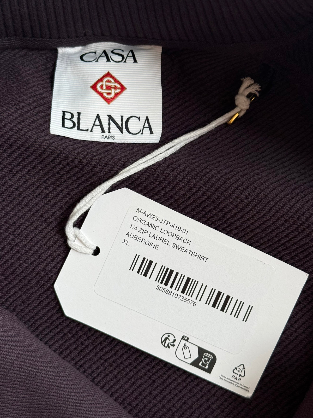 Casablanca Burgundy & White Floral Striped Quarter Zip Sweater