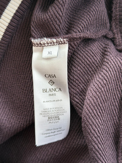 Casablanca Burgundy & White Floral Striped Quarter Zip Sweater