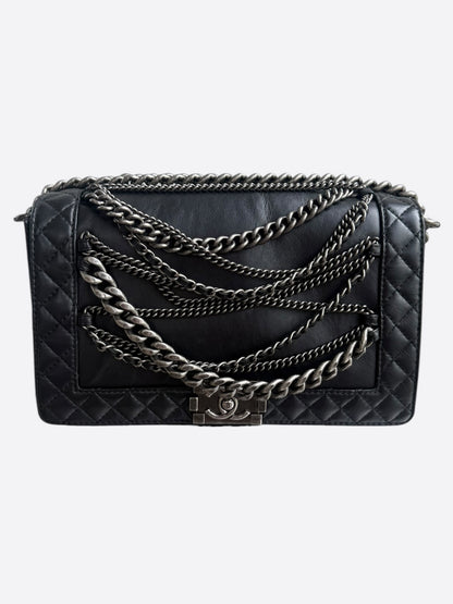 Chanel Black Quilted Calfskin Enchained Medium Boy Bag