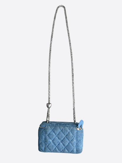 Chanel Blue Quilted Denim Camellia Quilted Vanity Case