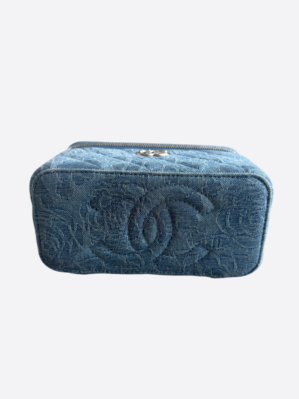 Chanel Blue Quilted Denim Camellia Quilted Vanity Case