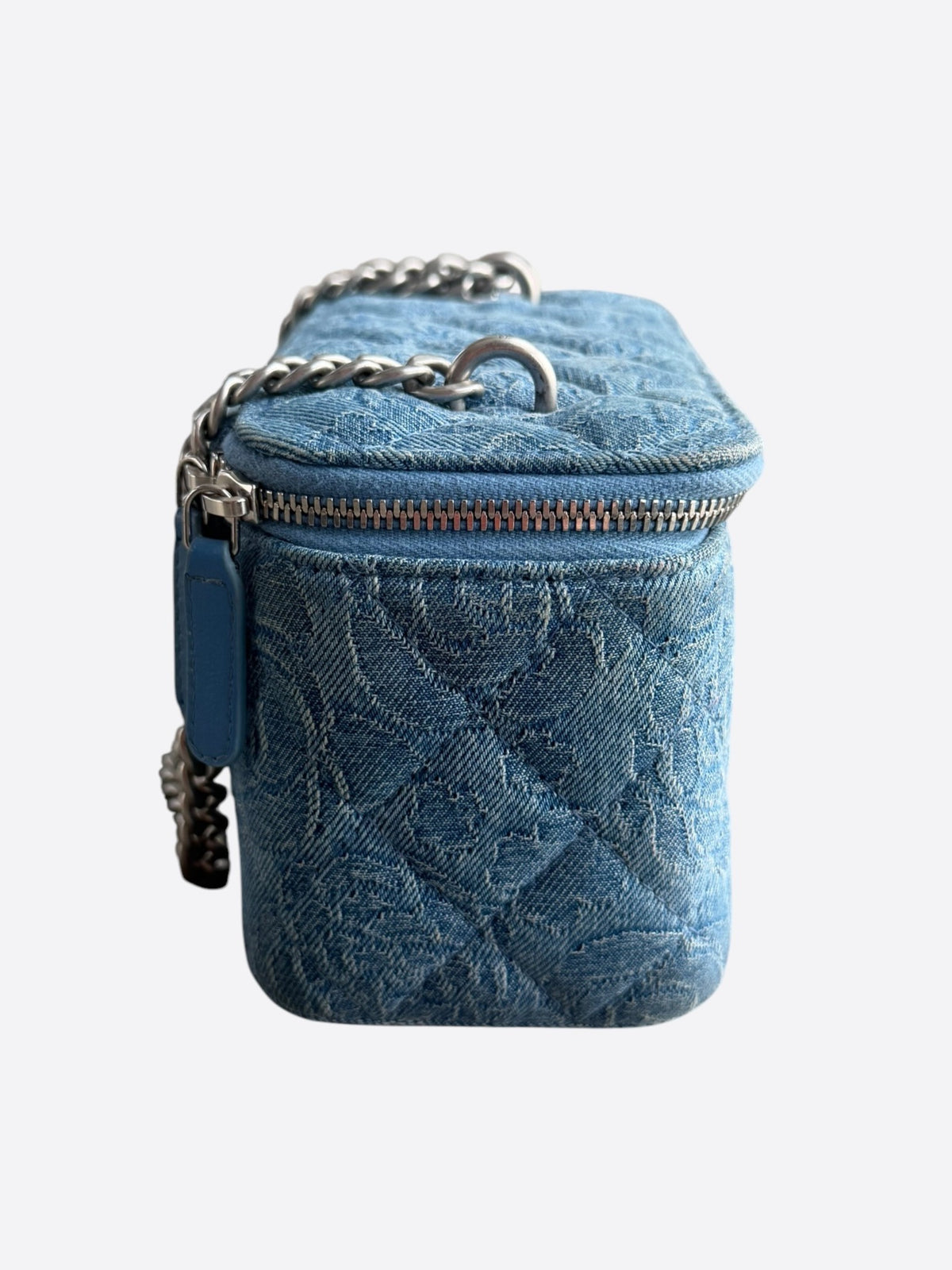 Chanel Blue Quilted Denim Camellia Quilted Vanity Case