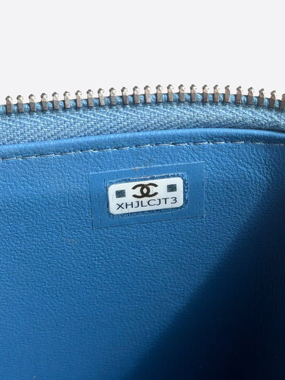 Chanel Blue Quilted Denim Camellia Quilted Vanity Case