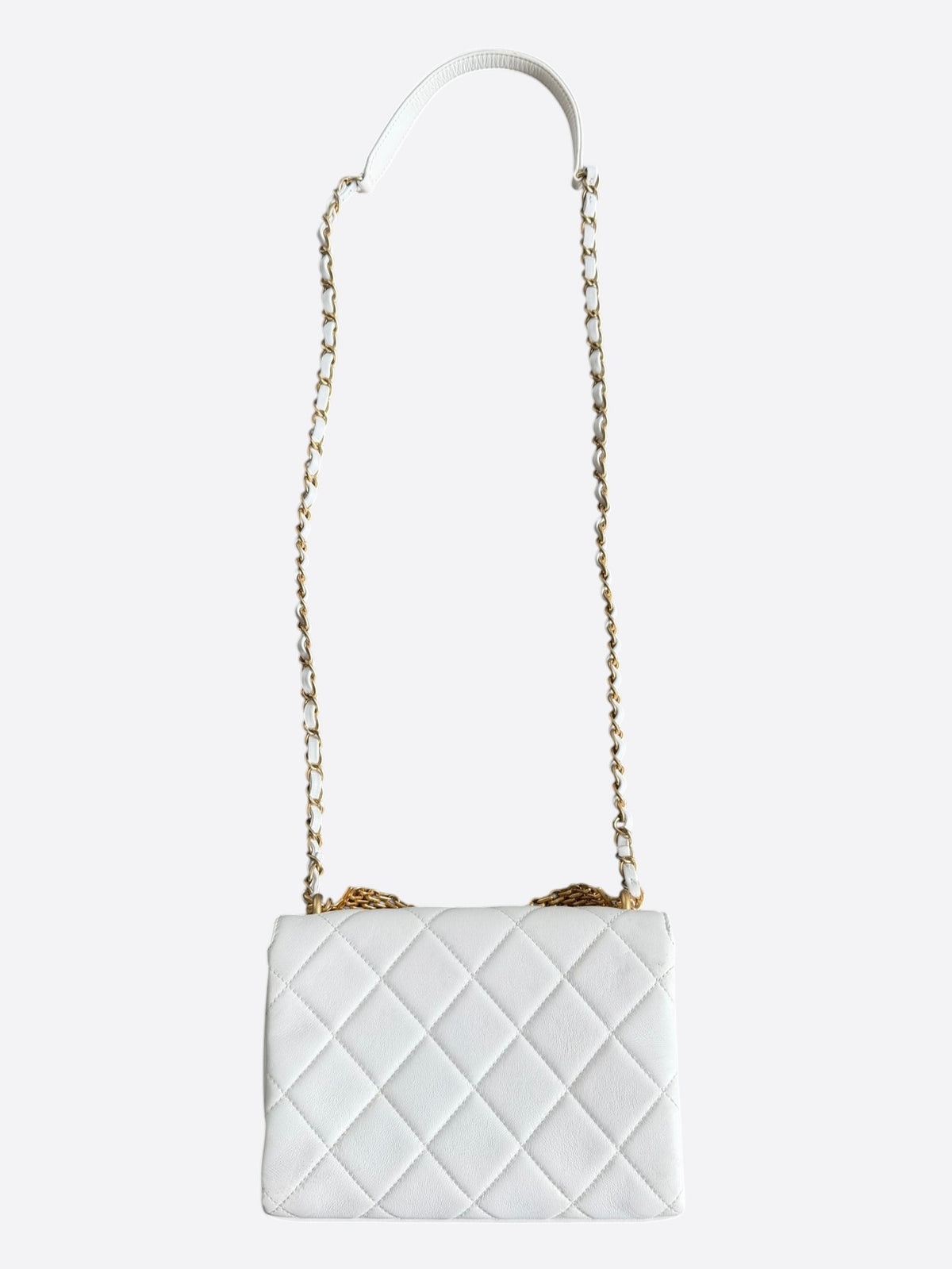 Chanel White Quilted Lambskin Crystal CC Logo Small Flap Bag