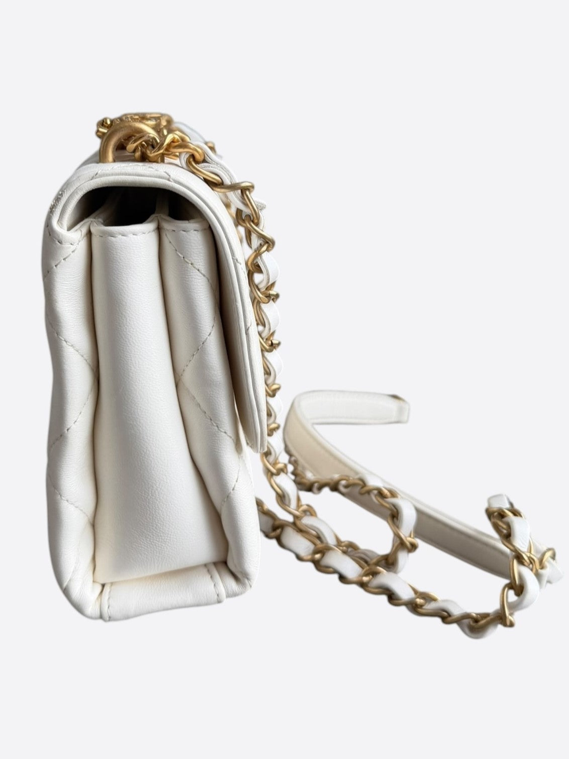 Chanel White Quilted Lambskin Crystal CC Logo Small Flap Bag
