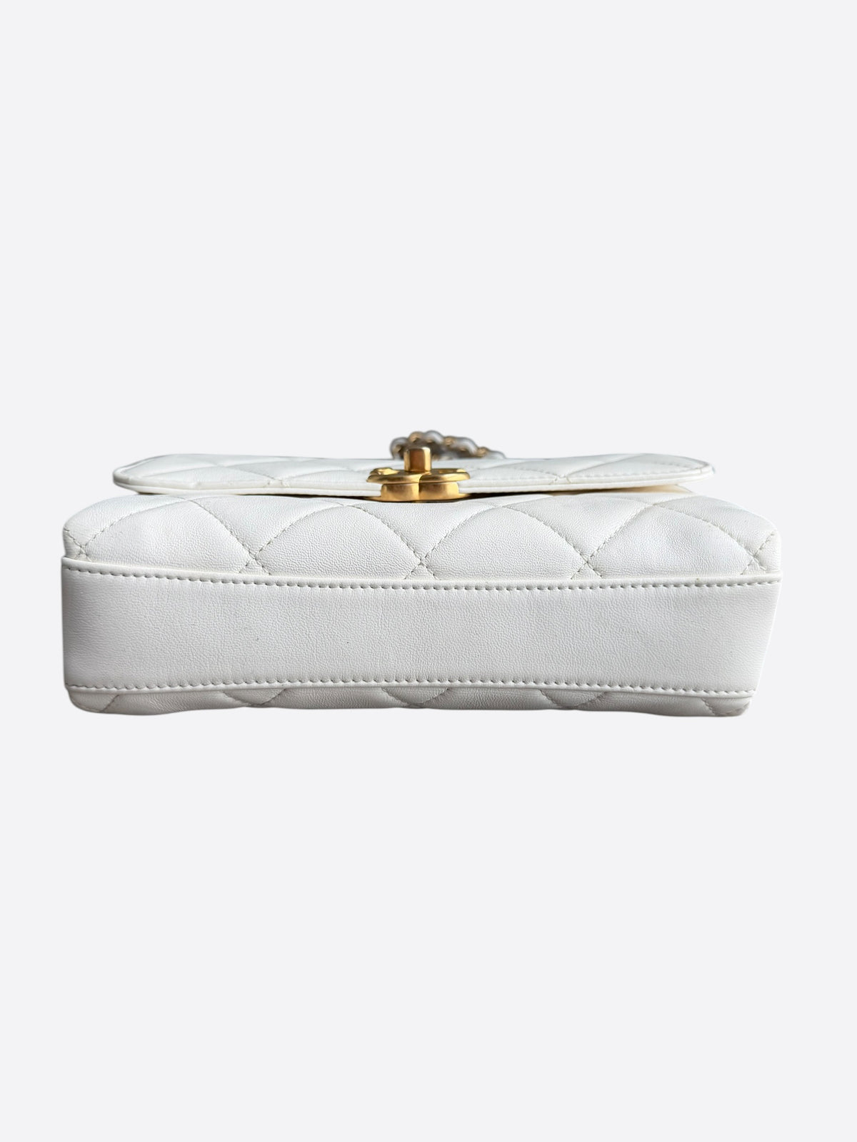 Chanel White Quilted Lambskin Crystal CC Logo Small Flap Bag