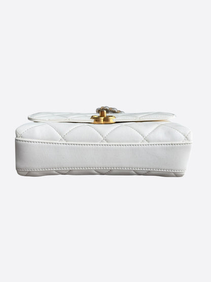 Chanel White Quilted Lambskin Crystal CC Logo Small Flap Bag