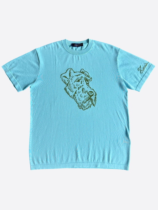 Louis Vuitton Tyler The Creator Blue & Green Dog Graphic Intarsia T-Shirt