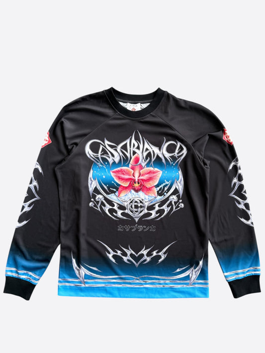 Casablanca Black & Multicolor Blades Graphic Longsleeve Mesh Jersey