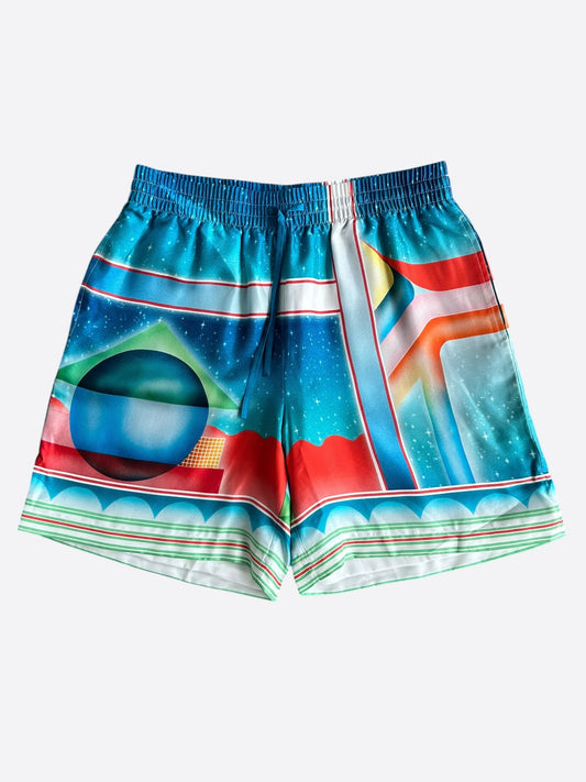 Casablanca Blue & Multicolor Galaxy Graphic Silk Shorts