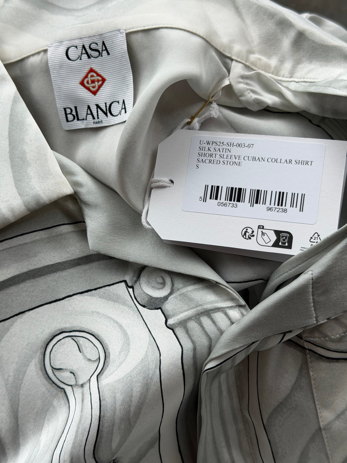 Casablanca White & Grey Sacred Stone Silk Button Up Shirt
