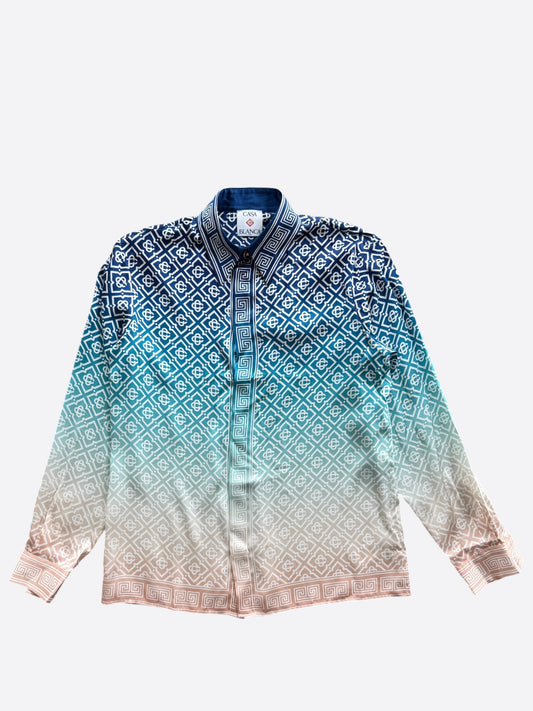 Casablanca Gradient & White Monogram Silk Button Up Shirt