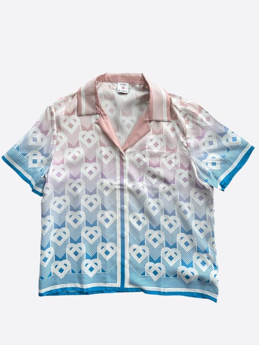 Casablanca Gradient & White Heart Monogram Silk Button Up Shirt