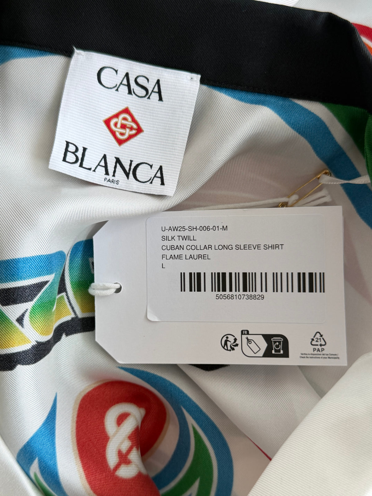 Casablanca White & Multicolor Flame Graphic Silk Button Up Shir