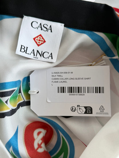 Casablanca White & Multicolor Flame Graphic Silk Button Up Shir