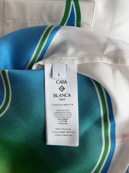 Casablanca White & Multicolor Flame Graphic Silk Button Up Shir