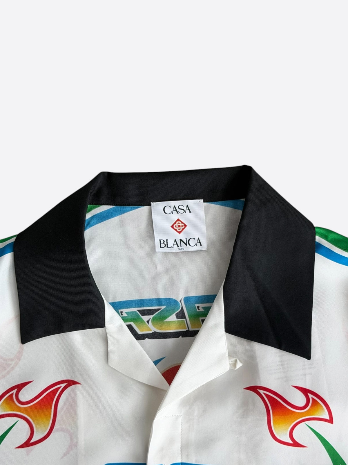 Casablanca White & Multicolor Flame Graphic Silk Button Up Shir