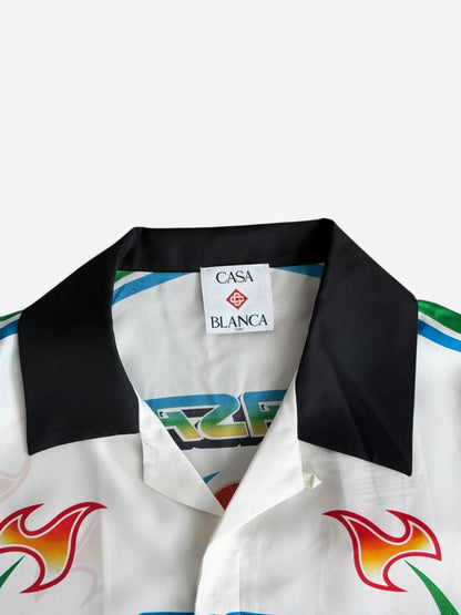 Casablanca White & Multicolor Flame Graphic Silk Button Up Shir