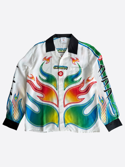 Casablanca White & Multicolor Flame Graphic Silk Button Up Shir