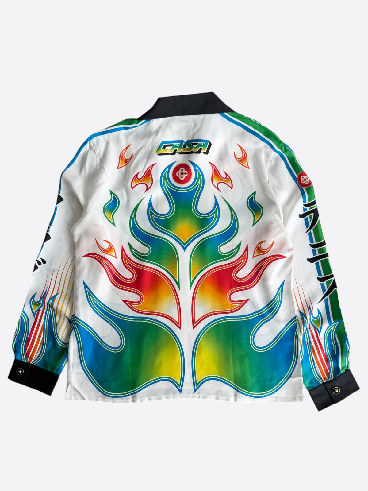 Casablanca White & Multicolor Flame Graphic Silk Button Up Shir