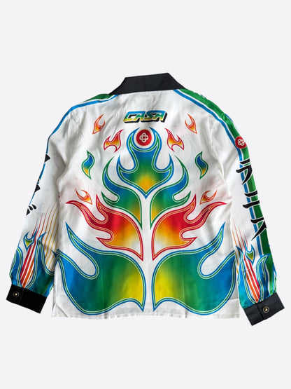 Casablanca White & Multicolor Flame Graphic Silk Button Up Shir