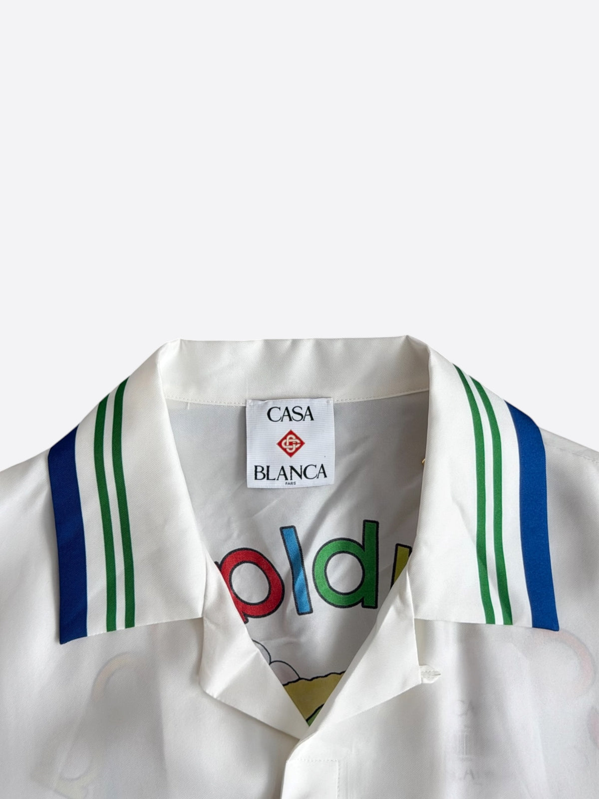 Casablanca White & Multicolor Tennis Mascot Silk Button Up Shirt
