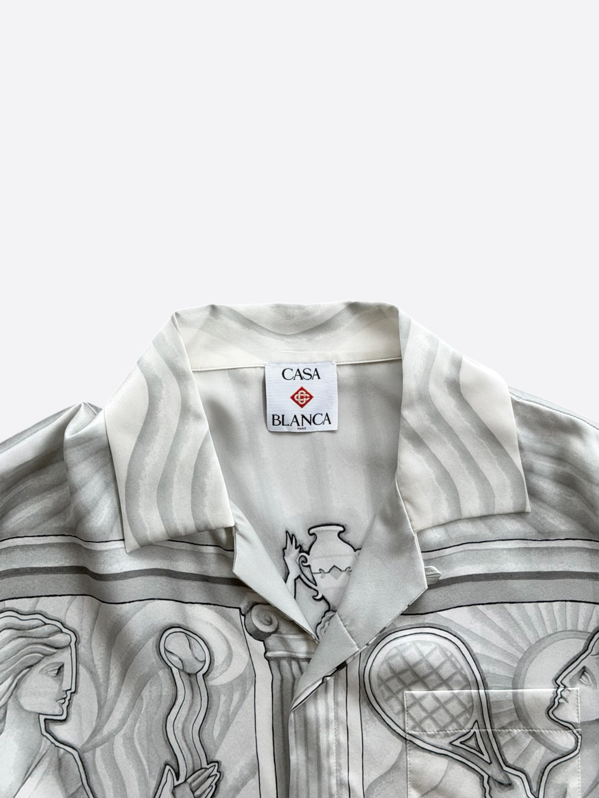 Casablanca White & Grey Sacred Stone Silk Button Up Shirt