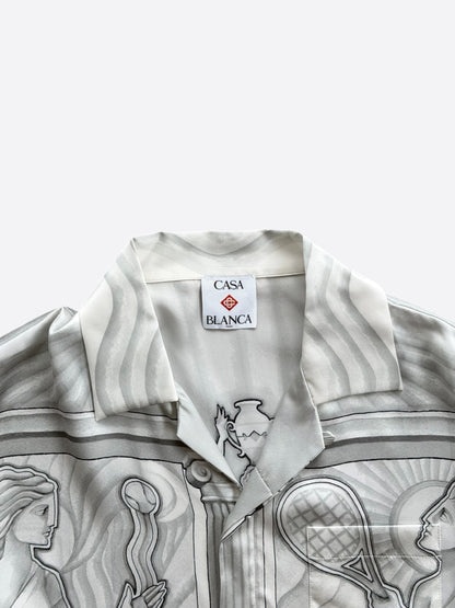 Casablanca White & Grey Sacred Stone Silk Button Up Shirt