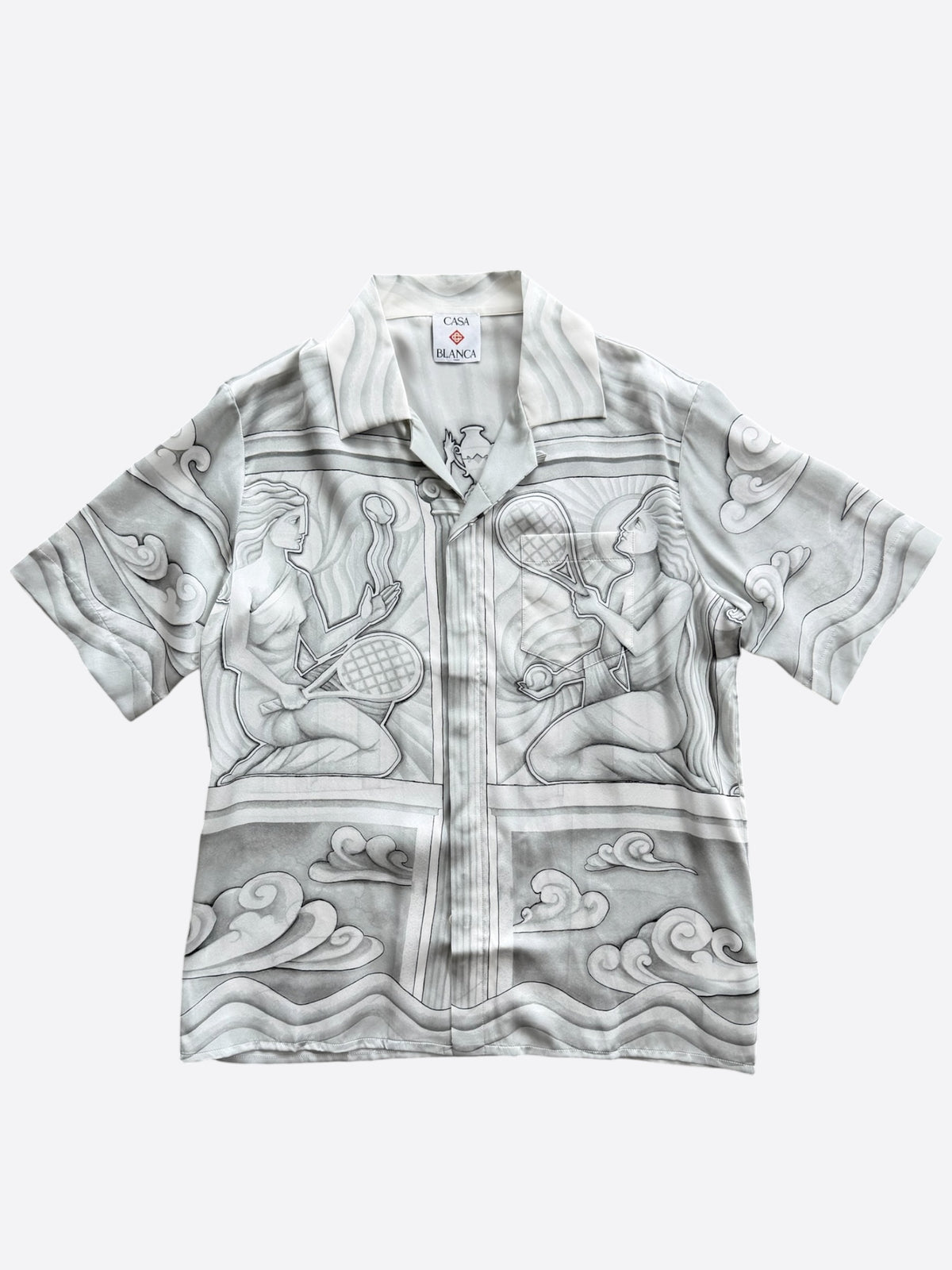 Casablanca White & Grey Sacred Stone Silk Button Up Shirt