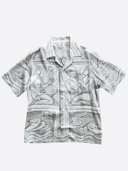 Casablanca White & Grey Sacred Stone Silk Button Up Shirt