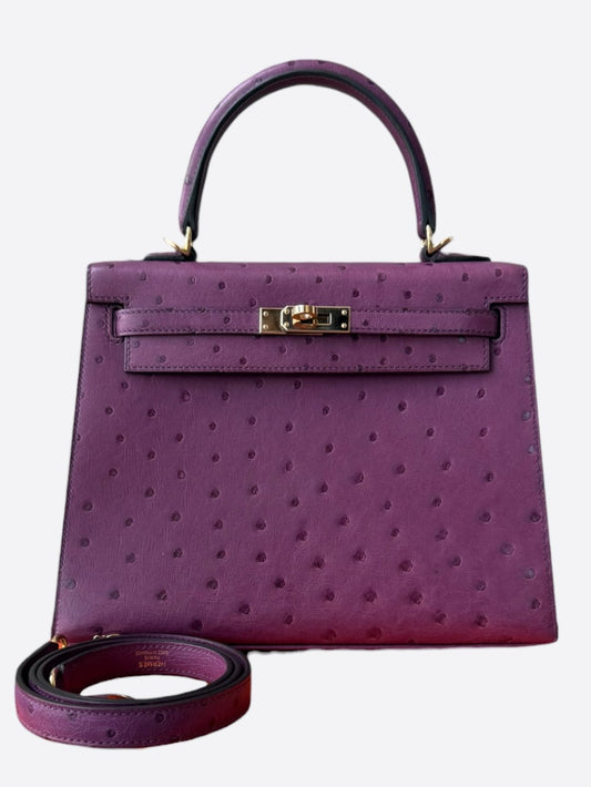 Hermès Purple Ostrich & Gold Hardware Kelly 25
