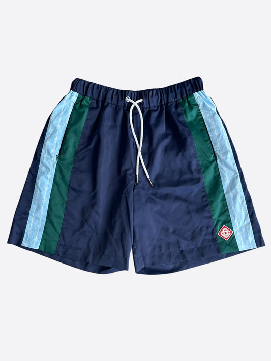 Casablanca Navy, Blue & Green Striped Swim Shorts