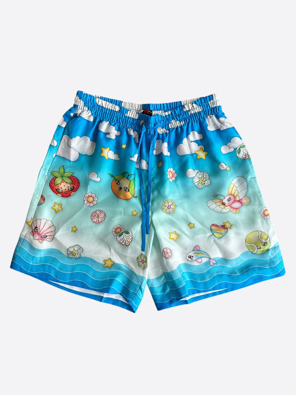 Casablanca Blue & Multicolor Kawaii Graphic Silk Shorts