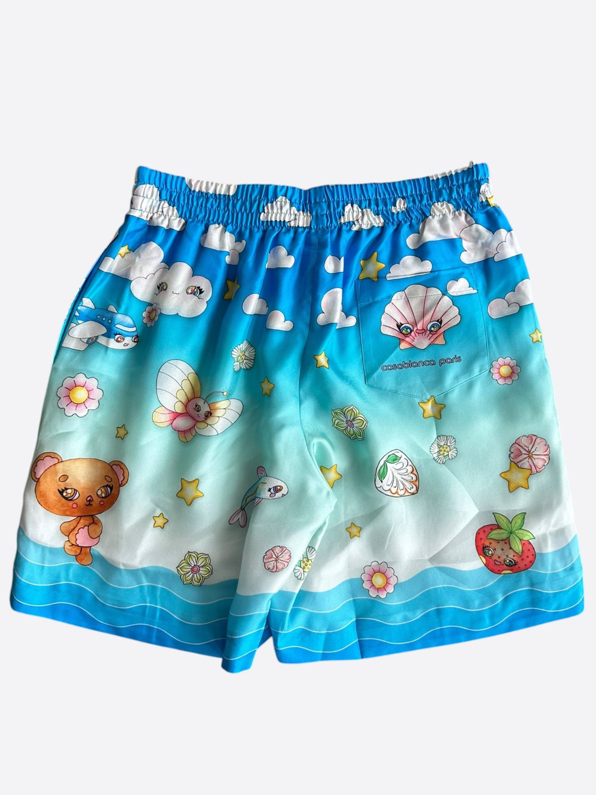 Casablanca Blue & Multicolor Kawaii Graphic Silk Shorts