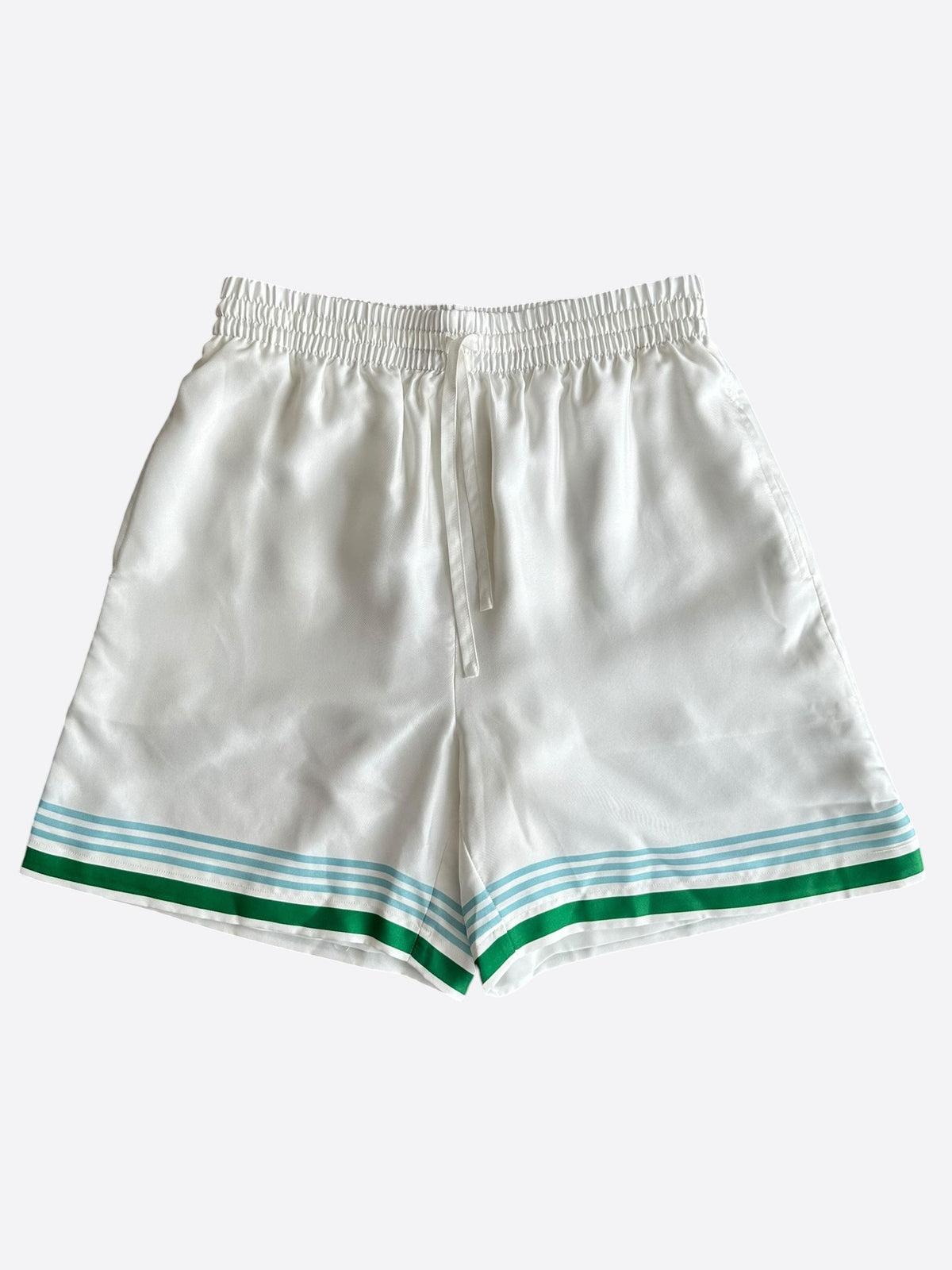 Casablanca White, Blue & Green Tennis Club Logo Silk Shorts