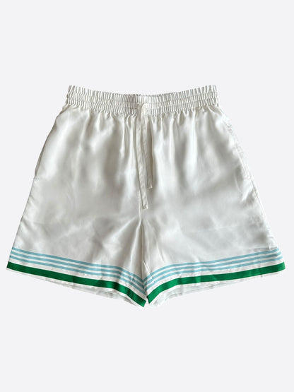 Casablanca White, Blue & Green Tennis Club Logo Silk Shorts