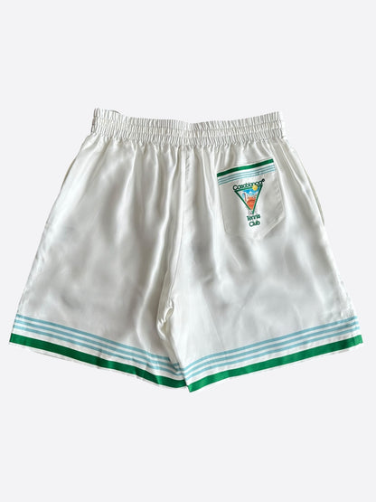 Casablanca White, Blue & Green Tennis Club Logo Silk Shorts
