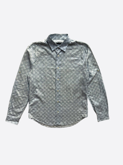 mens louis vuitton dress shirt Louis Vuitton Light Blue Damier Button Up Shirt – Savonches