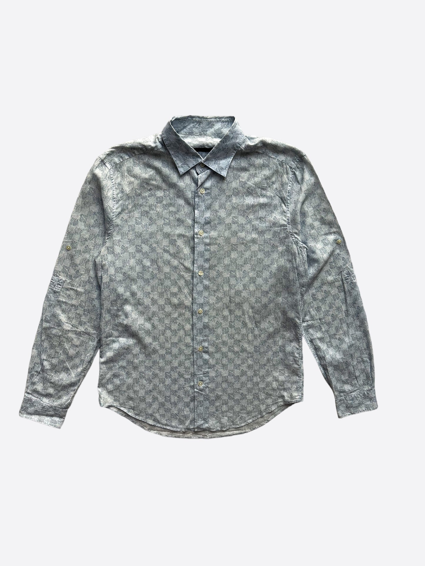 LOUIS VUITTON Size L Light Blue Leaf Print Cotton Button Up Long Sleeve  Shirt
