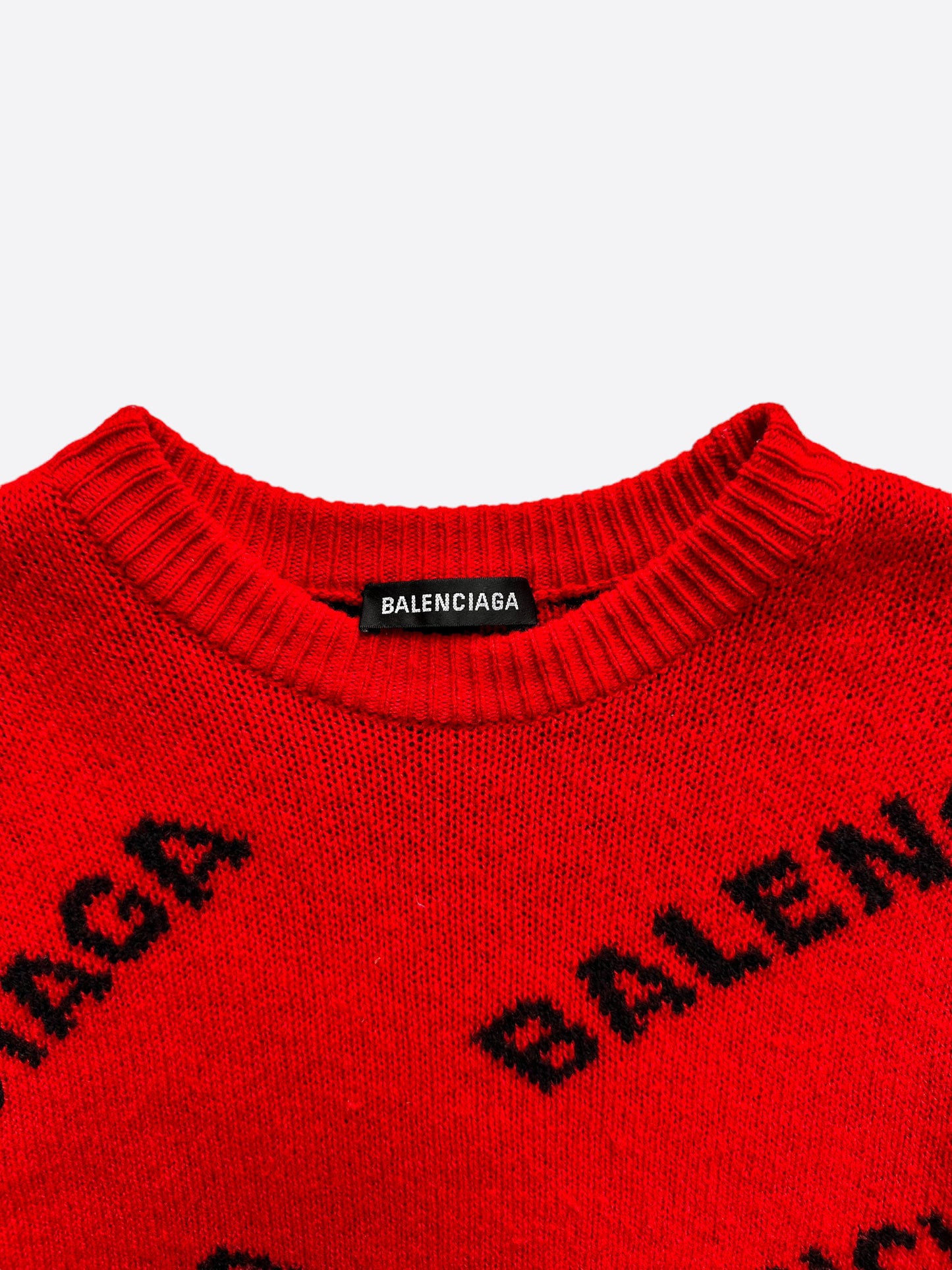 Balenciaga Red & Black All Over Logo Knit Sweater