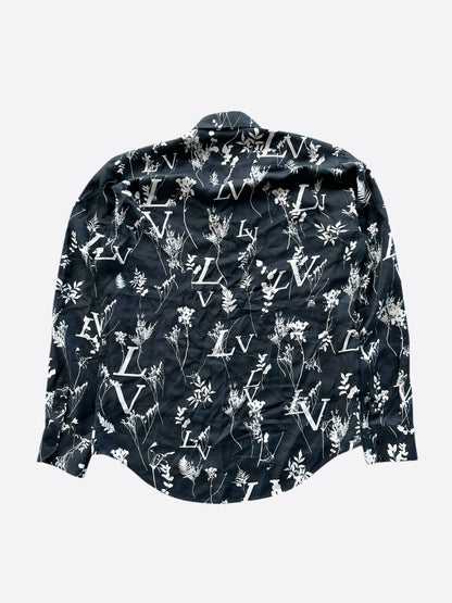 Louis Vuitton Navy & White Leaf Silk Button Up Shirt