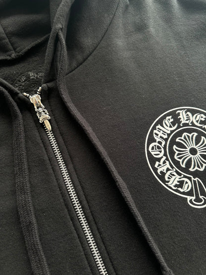 Chrome Hearts Black & White Miami Horseshoe Logo Zip Up Hoodie