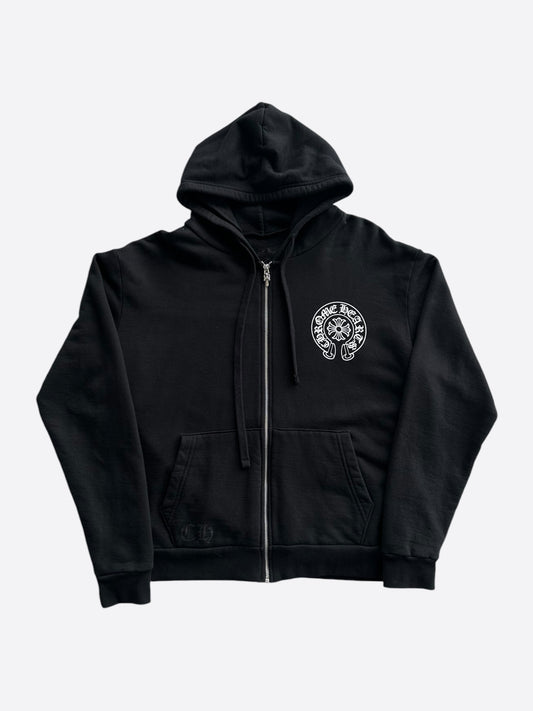 Chrome Hearts Black & White Miami Horseshoe Logo Zip Up Hoodie