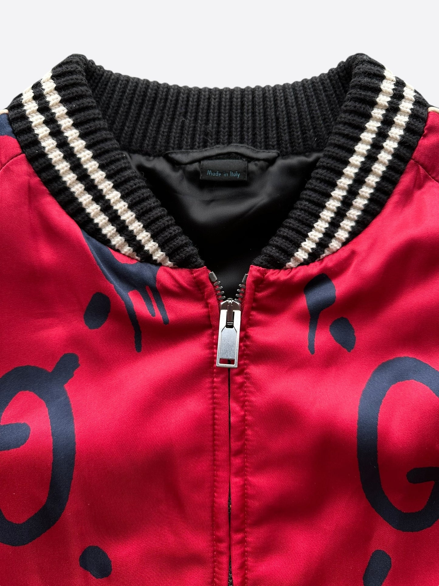 Gucci Red & Black Ghost GG Monogram Bomber Jacket