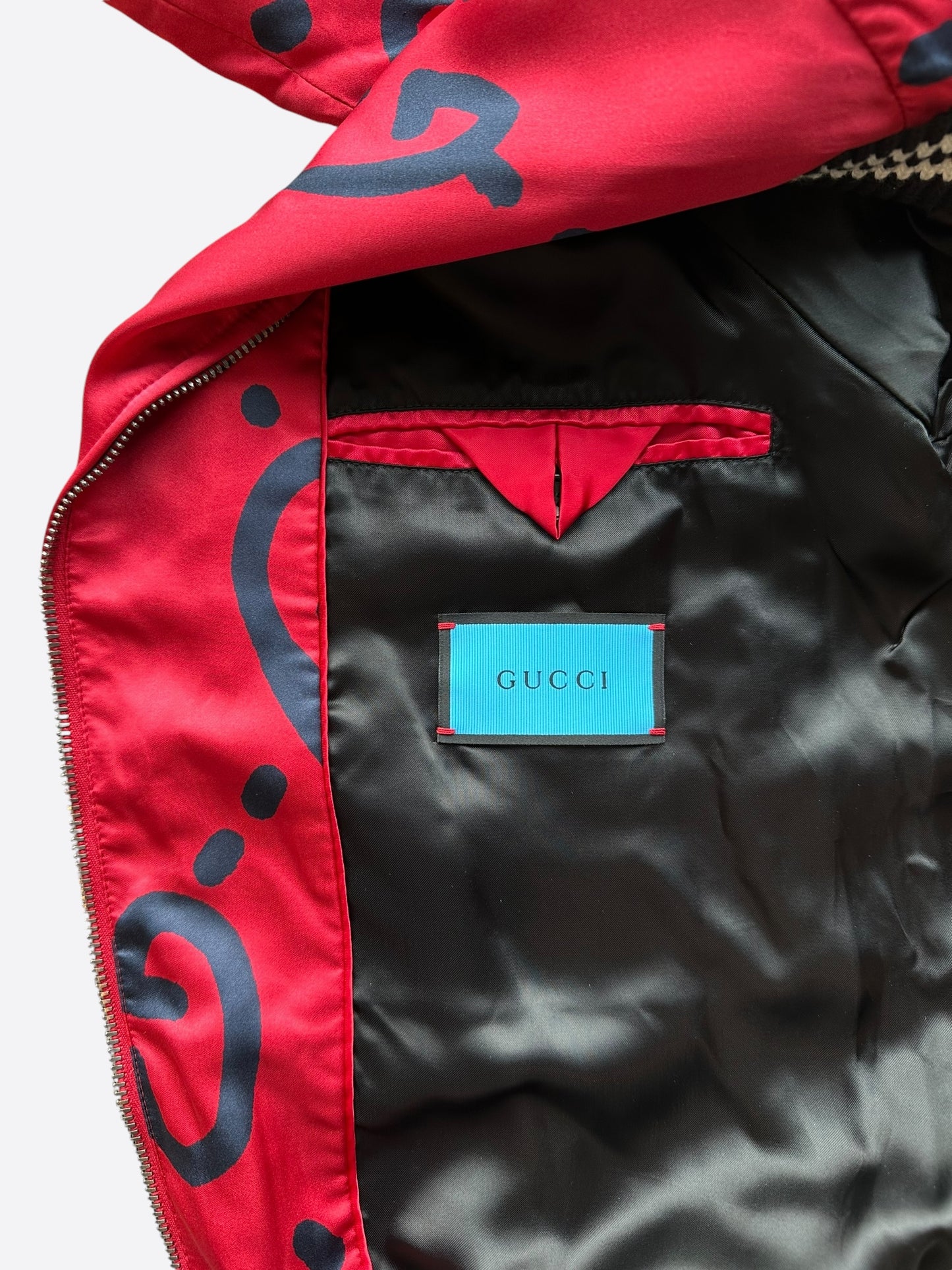 Gucci Red & Black Ghost GG Monogram Bomber Jacket