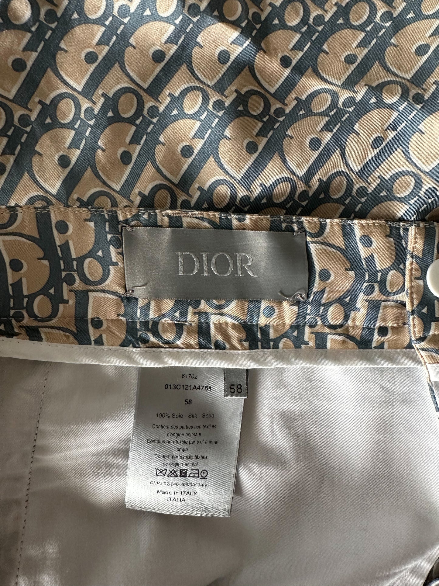 Dior Tan & Blue Oblique Bermuda Silk Shorts