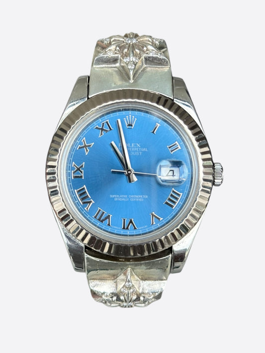 Chrome Hearts Rolex Blue Roman Dial Datejust 41MM Factory Diamond USA Flag